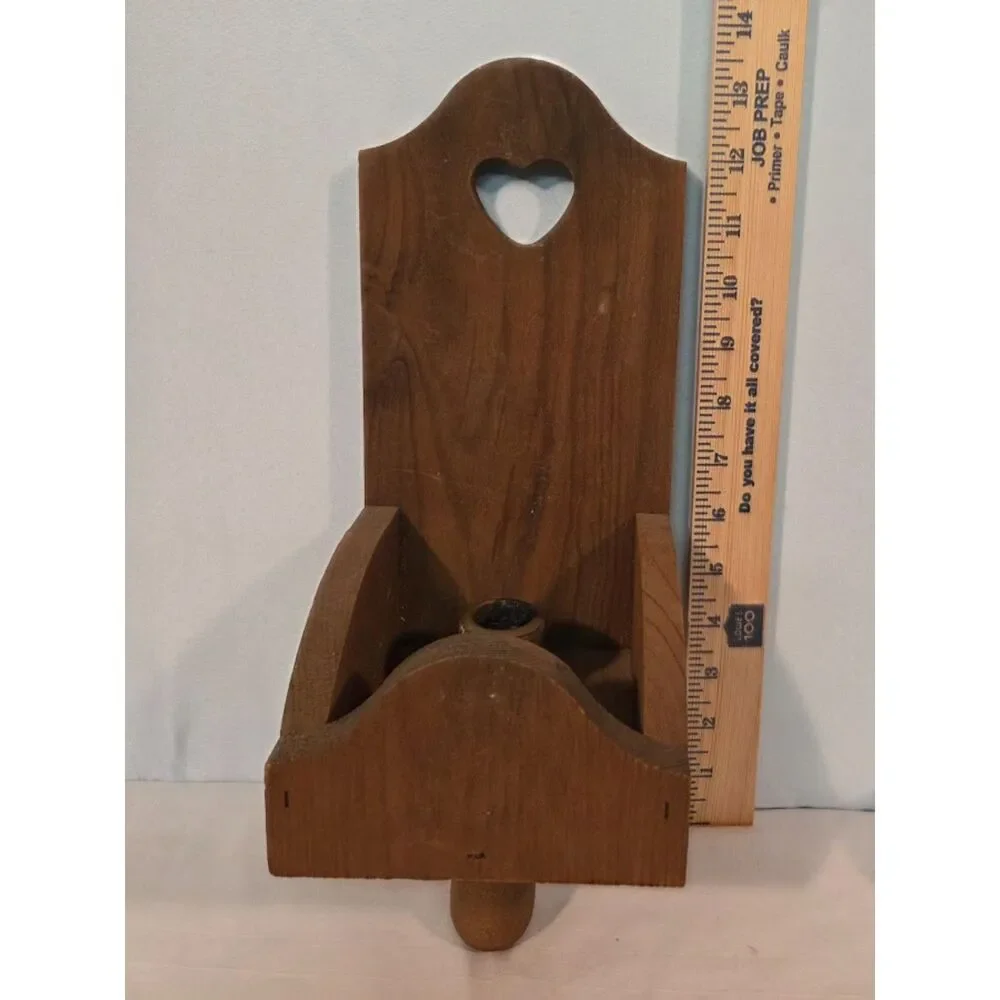Rustic Wooden Heart Wall Candle Sconce Taper Holder